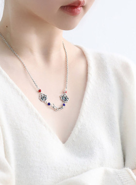 925银莲花项链女民族风锁骨链女轻奢高级感小众设计链子毛衣链