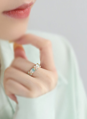 999足银民族风花朵戒指女2025指环小众设计高级感尾戒新中式指环