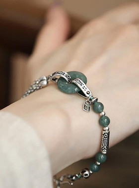 925银翡翠A货平安扣圆珠手链女复古小众设计新中式国风手环饰品
