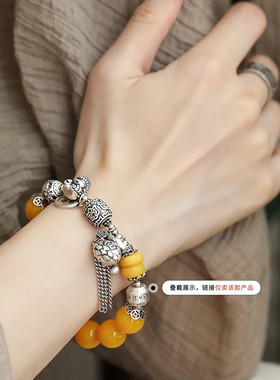 足银玉髓福袋手串复古风复古手链女新中式美拉德首饰小众设计