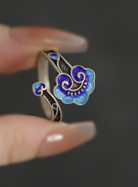 925银珐琅如意戒指2025年可调节指环百搭文艺气质民族风时尚戒指