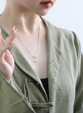 925银卷草纹项链女休闲风锁骨链女轻奢高级感小众设计链子毛衣链