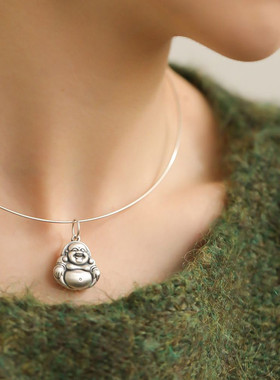 999足银新中式国风弥勒佛仅吊坠无项链2024年百搭diy纯银挂坠