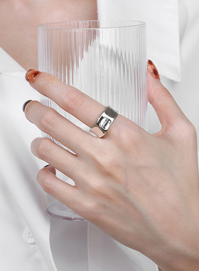 925银宽面波浪戒指女2025年可调节指环简约气质个性百搭饰品