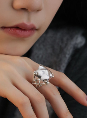 925银白水晶四角星戒指女简约时尚小清新2025年百搭指环饰品