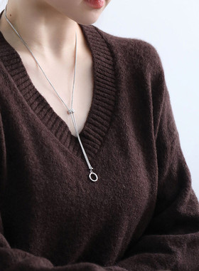 925银圆形项链女中性风锁骨链女轻奢高级感小众设计链子毛衣链