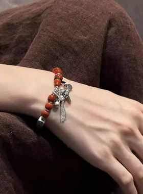 925银红玛瑙葫芦手串复古风复古手链女新中式美拉德小众设计手环