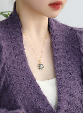 925银上帝之眼黑色贝壳圆牌吊坠项链女2025年气质复古风饰品