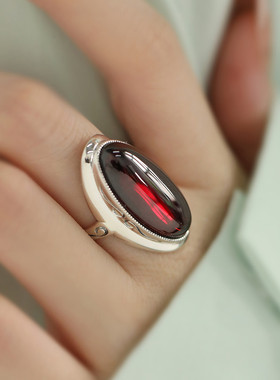 925银夸张椭圆戒指2024年可调节指环食指个性大气高级感复古戒子