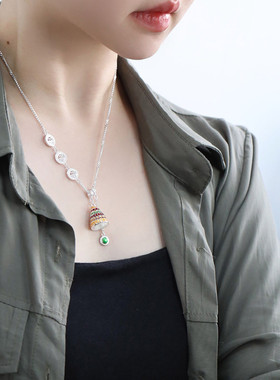 925银铃铛项链女民族风锁骨链女轻奢高级感小众设计链子毛衣链