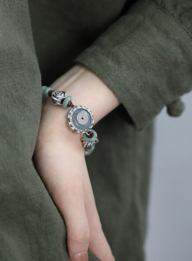 925银翡翠A货平安扣山鬼花钱算盘珠手链女玫瑰花复古小众设计手环