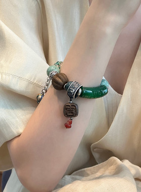 925银翡翠A货算盘珠复古百搭手链女国风新中式手串饰品小众设计