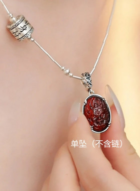 925银黄财神吊坠琥珀锁骨链女小众设计轻奢高级感2025新中式国风