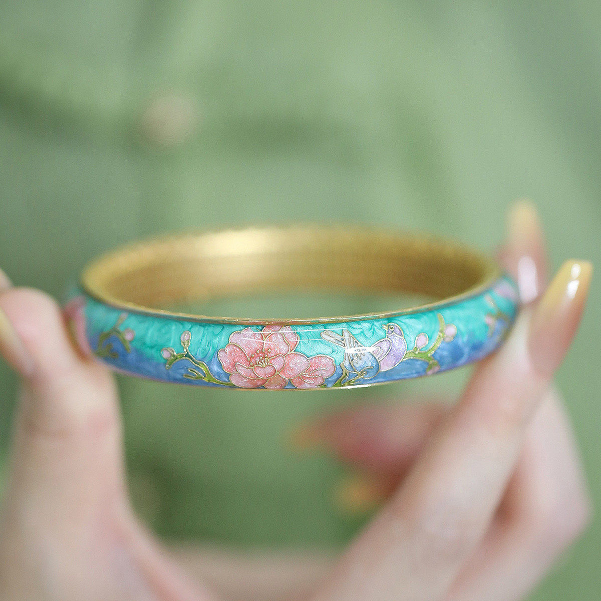 足银999景泰蓝珐琅小鸟花朵闭口手镯女国风新中式小众设计镯子,淘宝优惠券,粉丝福利购,淘宝优惠卷