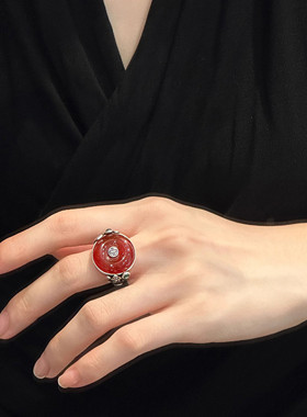 925银玛瑙平安扣戒指女2025年指环复古新中式文艺民族风饰品礼物