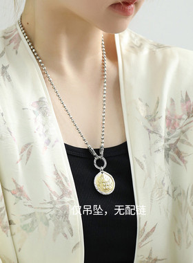 足银黄财神圆牌发给国风吊坠女时尚百搭简约时尚单坠饰品小众设计