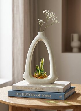 奶油中古风白色拱门树脂花瓶摆件