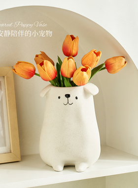 趴耳小狗素烧陶瓷花瓶装饰品摆件