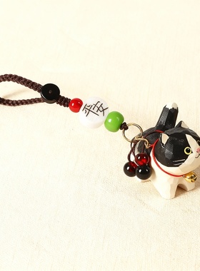 手工木雕猫咪钥匙扣可爱礼物