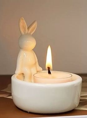 可爱兔子陶瓷烛台摆件
