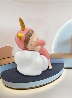 卡通泡泡兔耳女孩落地摆件可爱大公仔人物客厅商场玩偶玻璃钢雕塑