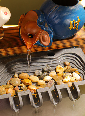 悬壶流水招财猫陶瓷手摇开业礼品