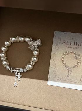 高级感白色蕾丝蝴蝶结手