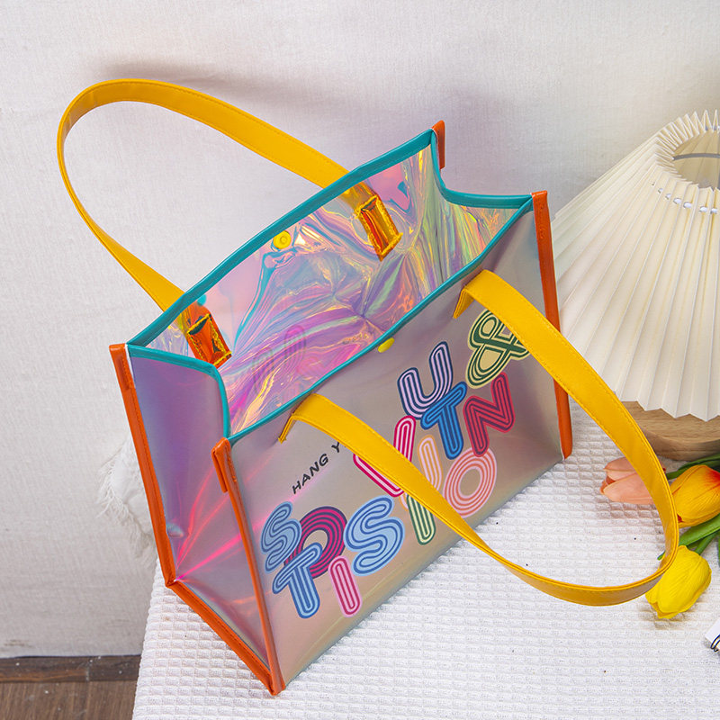 尚盈螺纹字母灰底炫彩灰底炫彩手提镭射果冻包大容量收纳化妆品包 - 图1