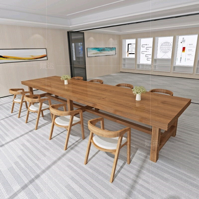 实木会议桌简约工业风办公室长桌原木长条培训桌洽谈桌椅组合