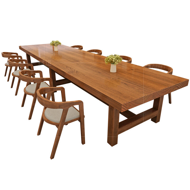 实木会议桌简约工业风办公室长桌原木长条培训桌洽谈桌椅组合