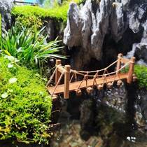 Surface-cylinder building with small hanging bridge swinging piece Ecological Landscape Fake Mountain Hanging Bridge Ancient Wind Emulation Bridge Water Wooden House Fish Tank