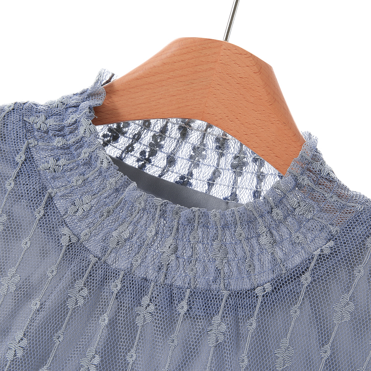 专柜899【境】秋装*绍 法式立领套头松紧腰蕾丝连衣裙663 - 图2