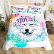 Erosebridal Wolf Bedding Set Lotus Tie Dye Comforter Cover M