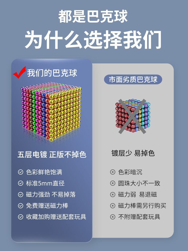 磁力巴克球1000颗便宜魔力磁球正版趣味拼装磁力珠吸铁石益智玩具-图2