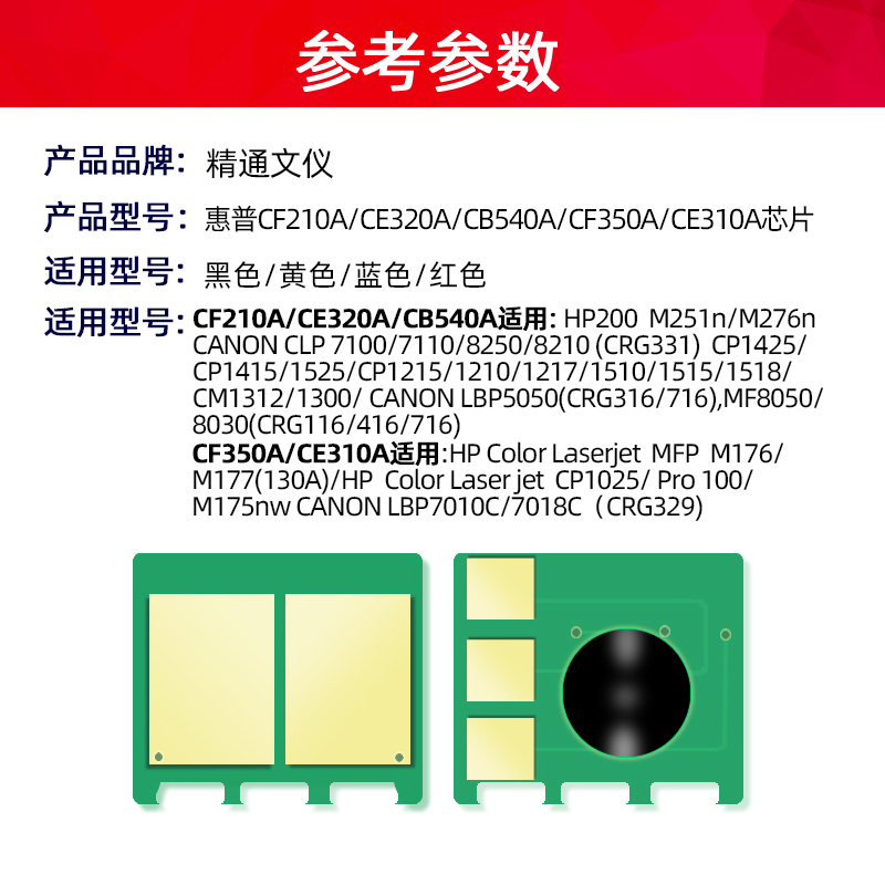 适用惠普CF210A/CE320A/CB540A硒鼓芯片CF350A/CE310A/X m251n m276nw cp1215 cm1312 CRG331 CP1025墨盒芯片 - 图1