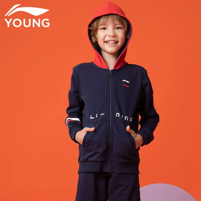 Li Ning, детский спортивный осенний тренч, худи для мальчиков, кардиган, свитшот, детская одежда, для подростков