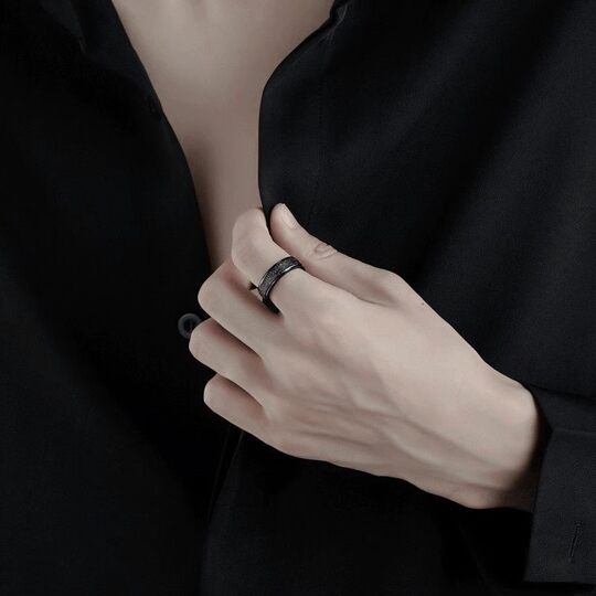 钛钢戒指 黑色磨砂戒指男士指环ins不掉色高级感小众时尚潮流百搭