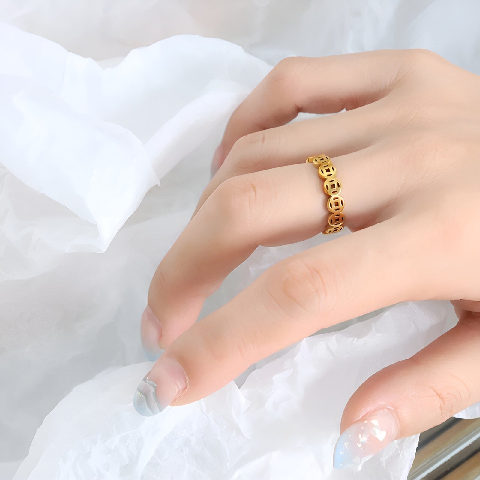Copper coin ring titanium steel without fading color money Duoduo ring
