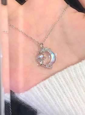 钛钢梦幻星月项链女不掉色锁骨链