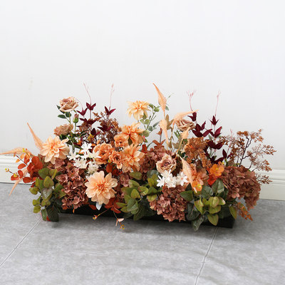 复古花艺棕色仿真花排壁挂橱窗舞台婚礼装饰布置绢花活动走道路引 虎窝淘