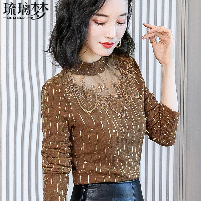 2020年新款秋冬季加绒蕾丝长袖内搭 琉璃梦蕾丝衫/雪纺衫