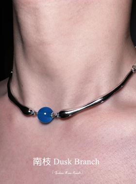 韩系清冷感蓝色圆珠拼接颈项女