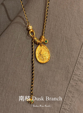 复古扎基拉姆黄财神项链女