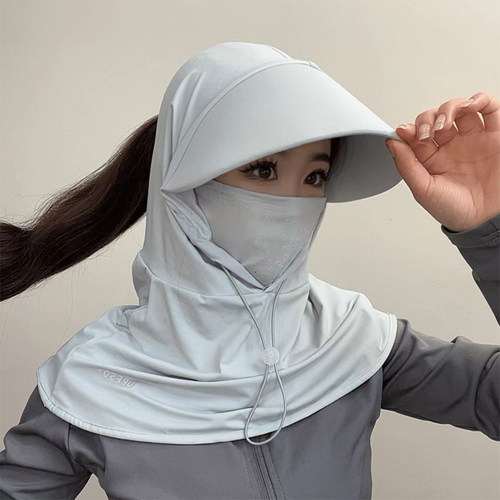 防晒面罩女夏季全脸2026新款遮阳防风防紫外线骑行护颈一体防晒帽 - 图0