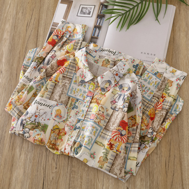 Loose Korean version single-breasted long-sleeved cartoon print