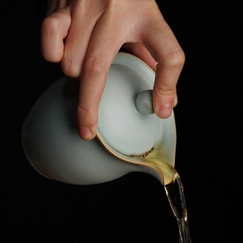 汝窑快客杯旅行茶具套装家用简约便携景德镇陶瓷一壶二杯开片可养 - 图3