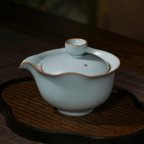 汝窑旅行茶具套装户外便携式快客杯手抓碗景德镇青瓷功夫茶具陶瓷 - 图0