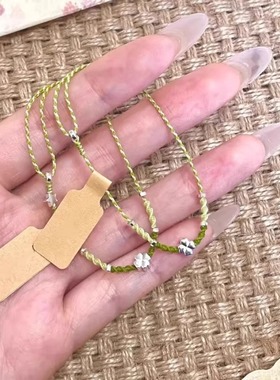 2025新款小众精致幸运四叶草手链百搭手工编织极细手绳男女通用