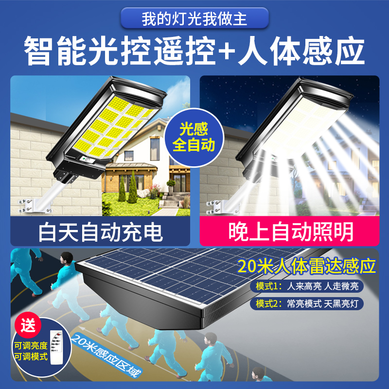 2024新款太阳能户外灯庭院灯家用人体感应室外太阳灯led照明路灯