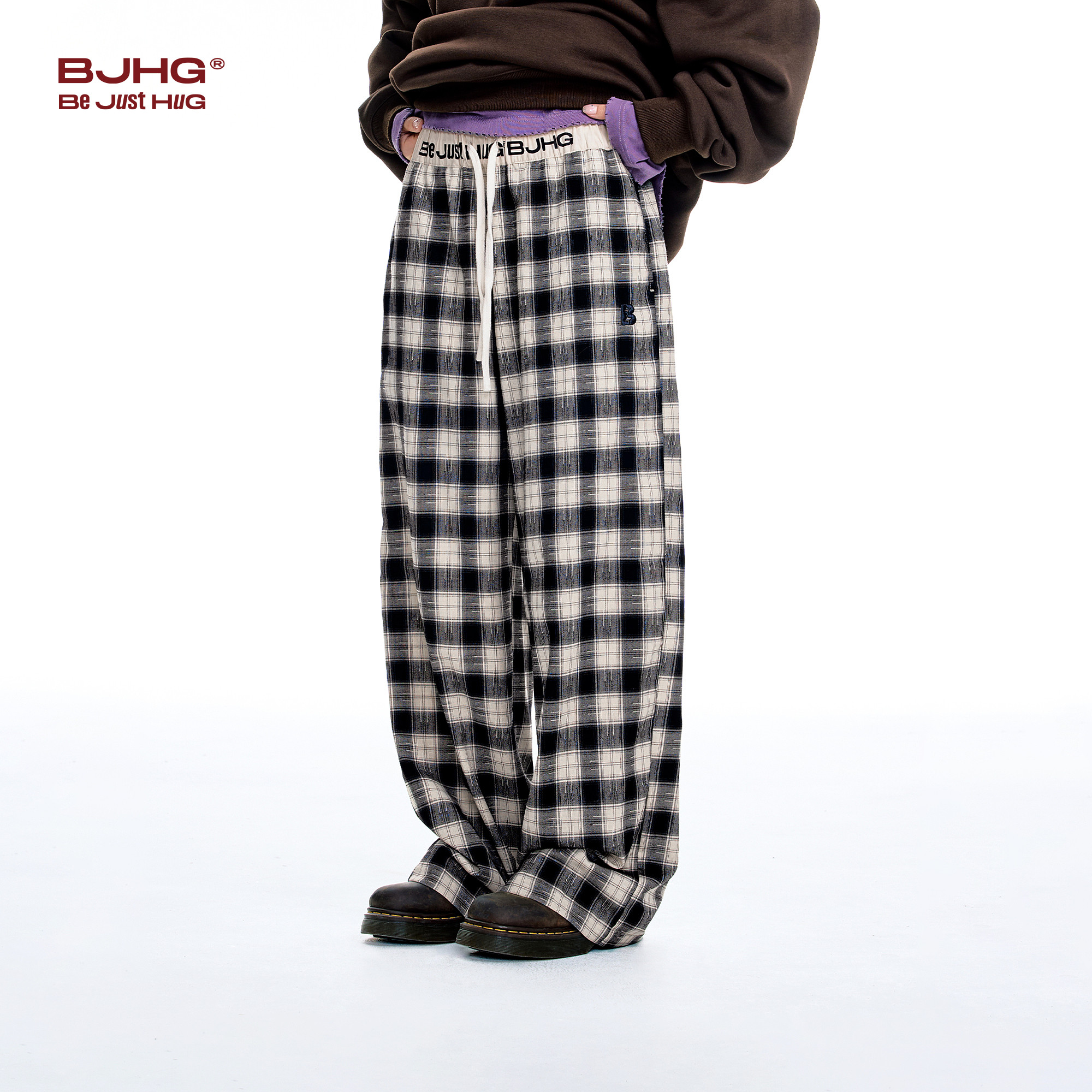 BJHG不计后果直筒格子裤子女冬2025新款运动百搭复古休闲阔腿长裤,淘宝优惠券,粉丝福利购,淘宝优惠卷